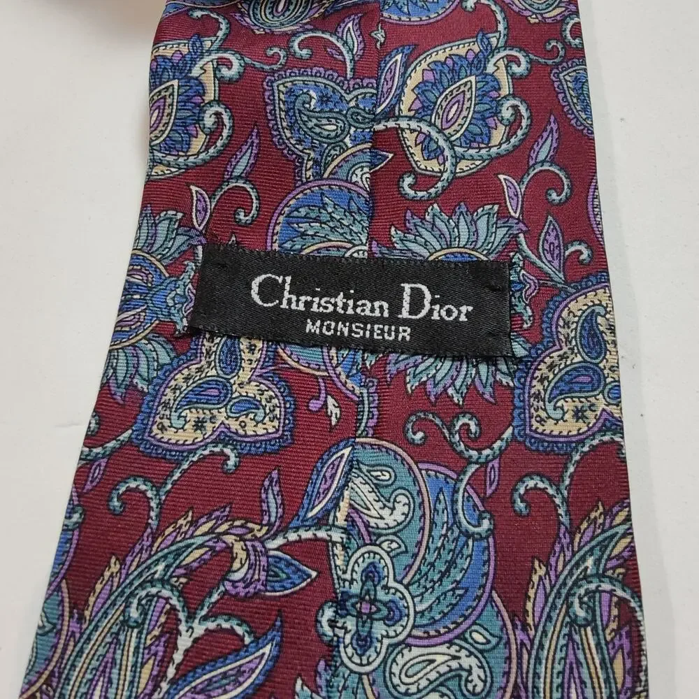 Set of 2 Vtg 80s 90s Christian Dior 100% Silk Ties USA Made Brown Purple Paisley